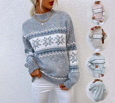 View details for Winter Snowflake Sweater Fashion Half Turtleneck Pullover Knitted Tops Women's Christmas Clothing Winter Snowflake Sweater Fashion Half Turtleneck Pullover Knitted Tops Women's Christmas Clothing